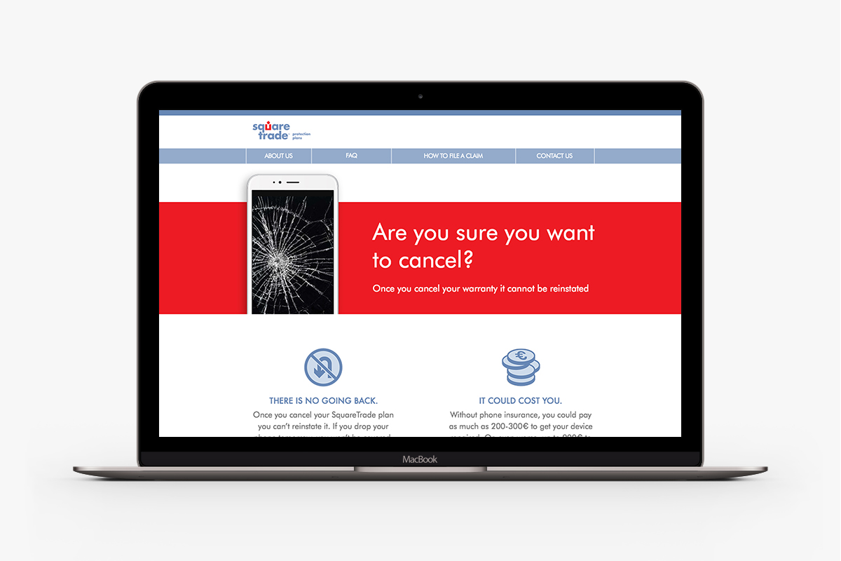 An image of the Squaretrade customer retention page